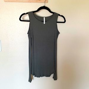 Olive green ribbed cutout long sleeve shirt